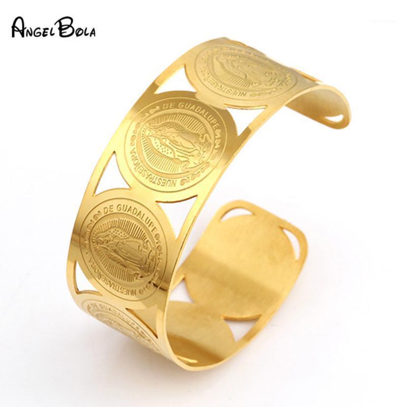 

Wholesale Titanium Steel Religious Virgin Mary Opening Wide Luxury Dubai Gold Charm Bracelet for Women Muslim Jewelry1