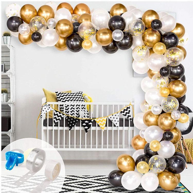 

120 pcs Balloon Garland Arch Kit Black White Gold Latex air Balloons Pack for baby shower birthday party decor suppies.1