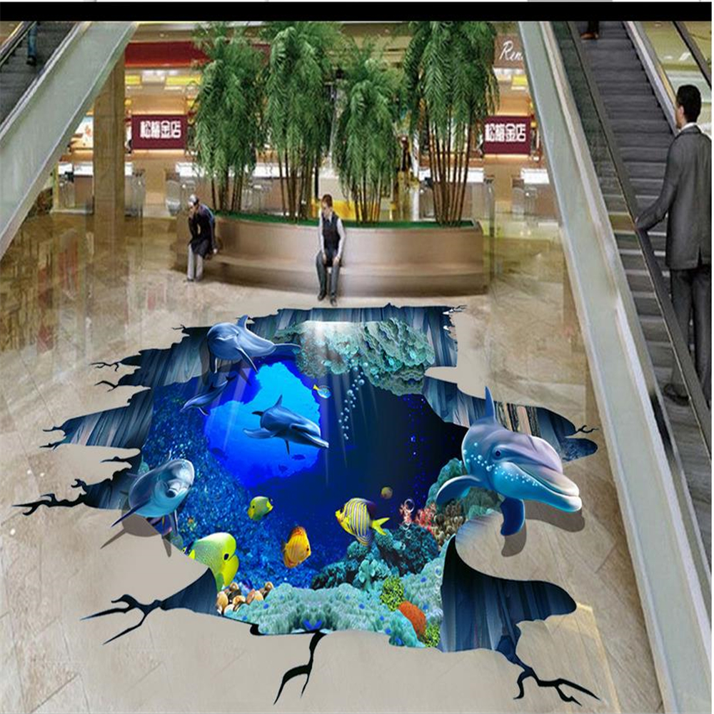 

custom 3d photo wallpaper beautiful scenery wallpapers pvc self-adhesive wallpaper blue ocean dolphin floors