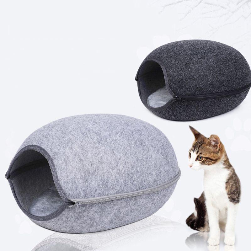

Felt Cat Bed Cave Cat Kitten House With Cushion Zipper Design Funny Breathable Fish Mouth Nest
