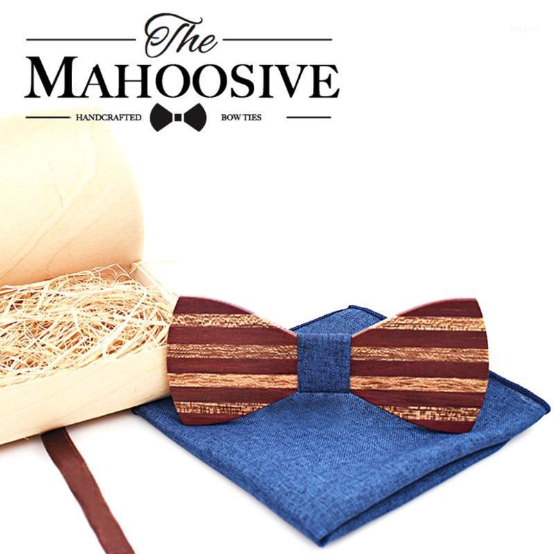 

Neck Ties Mahoosive Patchwork Wooden Bow Tie With Pocket Square Handkerchief Wood Boxes Set For Men Wedding Gravatas Slim Groom Gift1