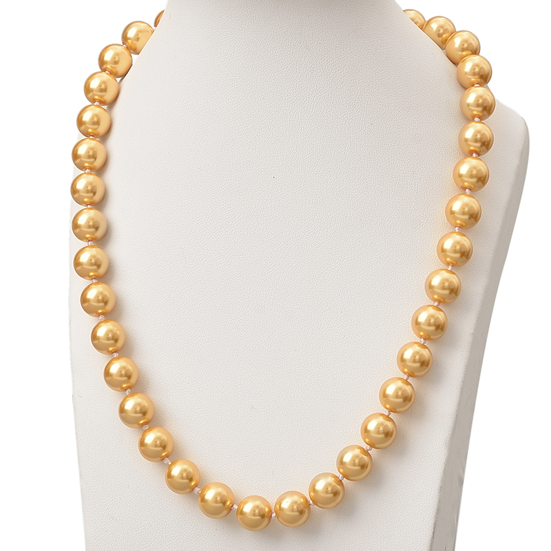 

Fashion Style Gold Pearls Necklace 10mm Round Pearls Shell Artificial Necklace Anniversaries Gifts 18inch Statement Women H850