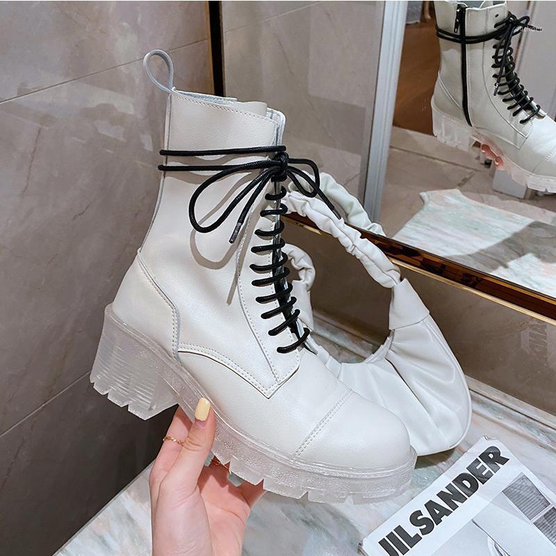 

2021 Fashion Women Zipper Boots 6cm High Heel Platform PU Leather Boots Lace Up White Black Botas Cowgirl1