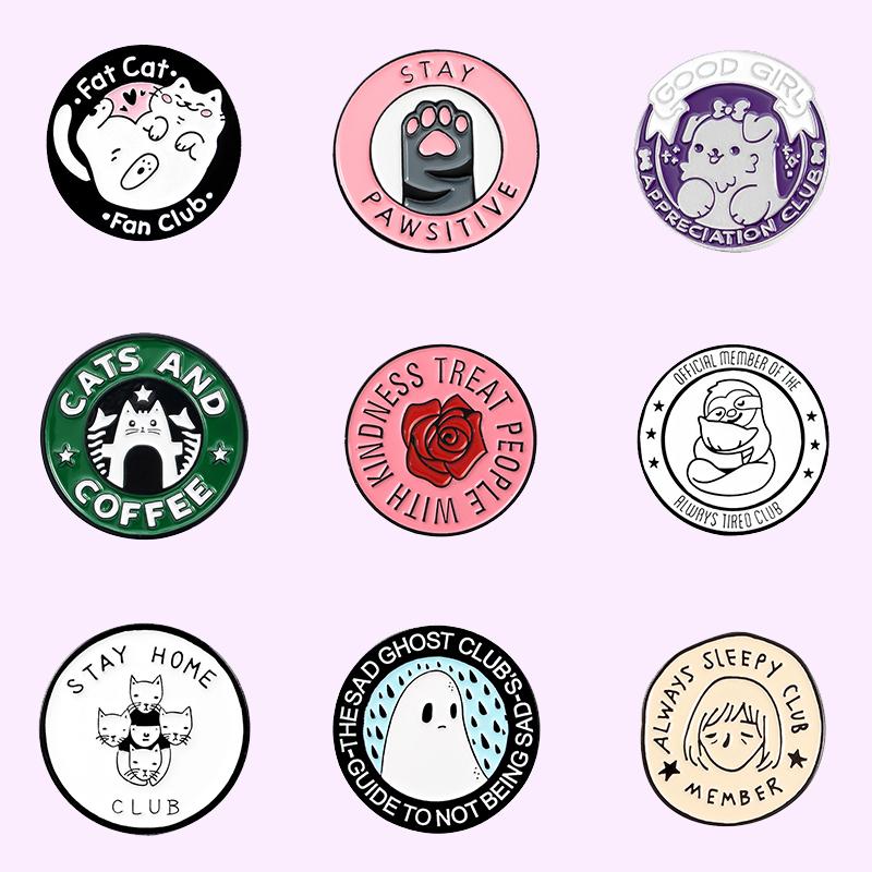 

Round Enamel Pins Cat Cafe Rose Badge Custom Kitten Brooches for Women Lapel pin Jeans shirt Bag Cute Animal Jewelry Gift