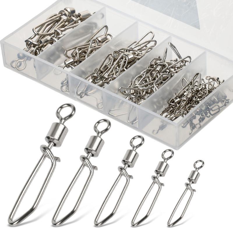 

DONQL 100Pcs/Box Fishing Connector 2#-10# Stainless Steel Fishhook Line Connector Barrel Swivels Rolling Lure Fishing Tackle1