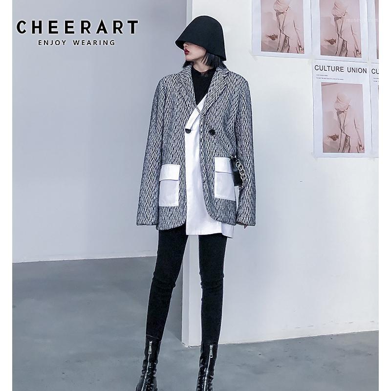 

CHEERART Designer Blazer Women High Fashion Blazer Jacket Fake Two Piece Coat Ladies 2020 Spring Clothing1, As pic