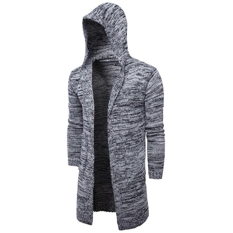

Mens Long Hooded Cardigan Open Front Solid Color Knitted Sweater Outwear Coat