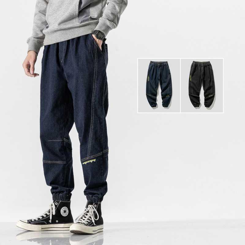 

Sports Harlan Street pants 2020 new nine-point jeans men's four seasons loose casual jogging fashion men's overalls trend1, Blue
