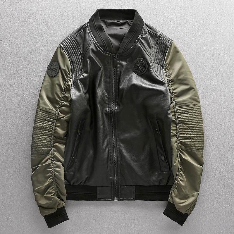 

2021 New Winter Jackets Sew Fashionable Men's Thermal Pilot Leather Army Jacket Outerwear Plus Size 3xl A5118 C7XW, Black.
