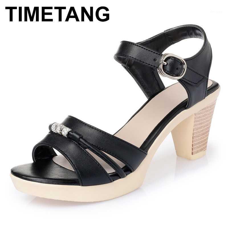 

TIMETANG 2020 fashion new summer elegant woman sandals crystal decoration open toe shoes Rome genuine leather shoes women1, Beige