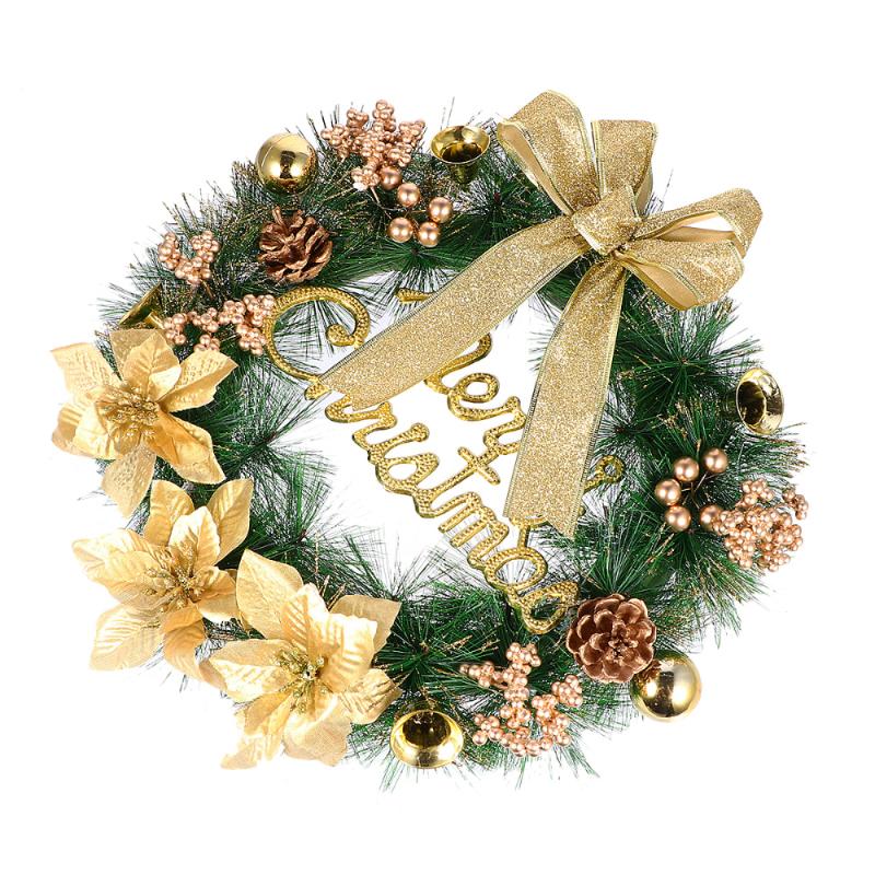 

40cm Artificial Christmas Garland Pine Needle Hanging Wreath Decor (Golden, Silver