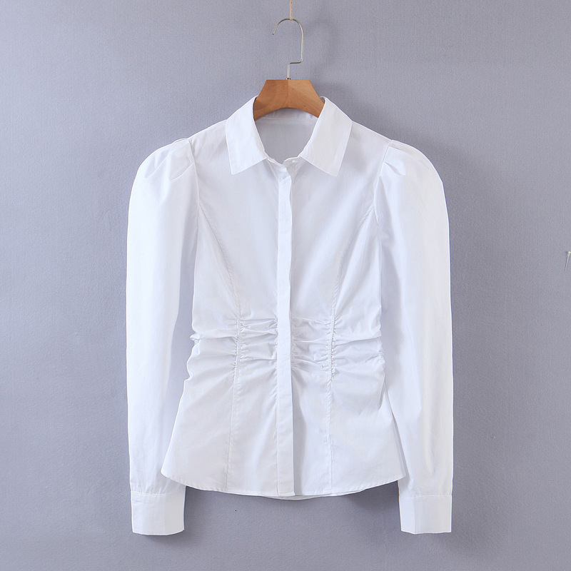 

2021 New Fall xl 3343 Europe and the United States Women' Fold Female White Long-sleeved Shirt E6g0, See chart