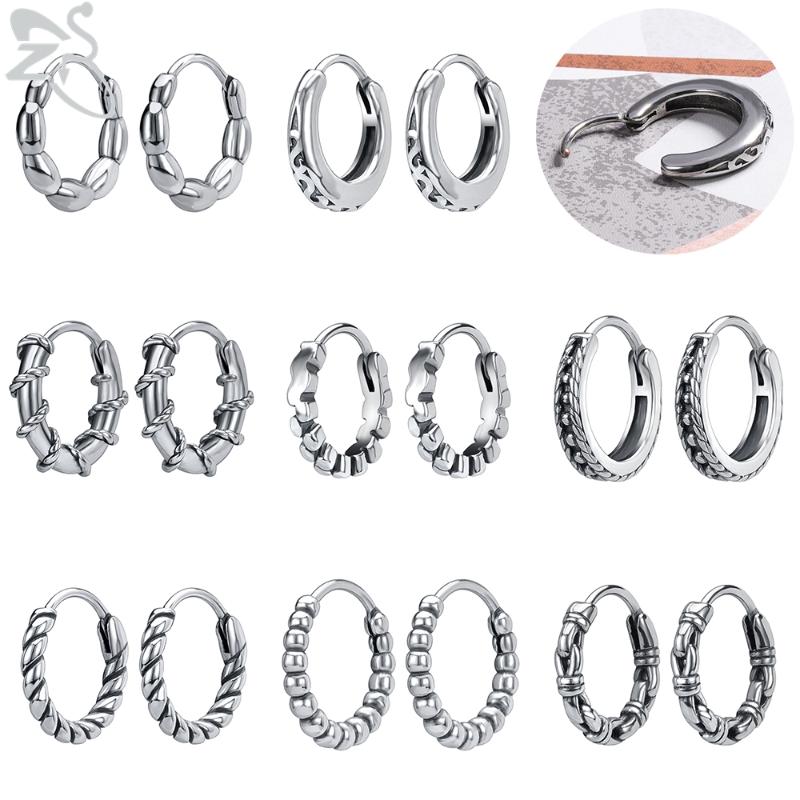 

ZS 13 Styles Men's 316L Stainless Steel Star Punk Hoop Earrings Boys' Hip Hop Round Earrings Women's Ear Piercing Biker Jewelry