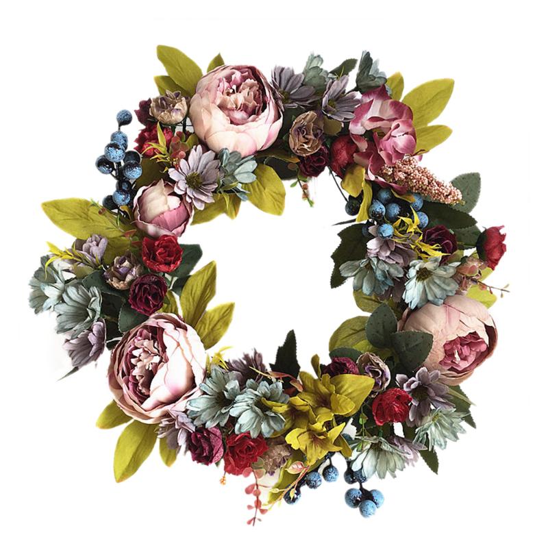 

Lintel Flower Wall Vintage Simulation Peony Wreath Hanging Wall Decoration Candle Holder Christmas Wreath, Multi