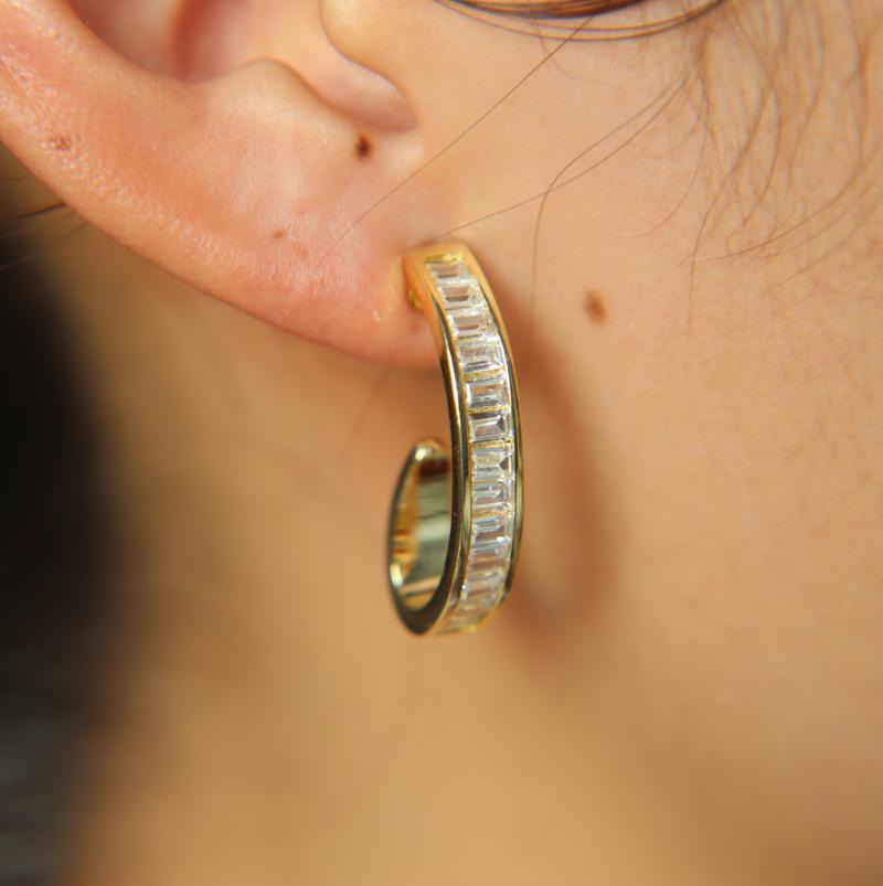 

High quality 5A cz crystal set J shape earring For women lady bridal bling bling shiny jewelry for Women Baguette stone Earrings