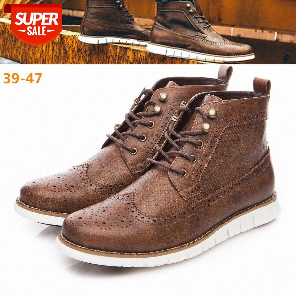 

Mens Ankle Boots Lightweight PU Leather Fashion Round Toe Male Casual Shoes British Style Handmade Flat Outdoor Non Slip Botas #0o2n, Brown