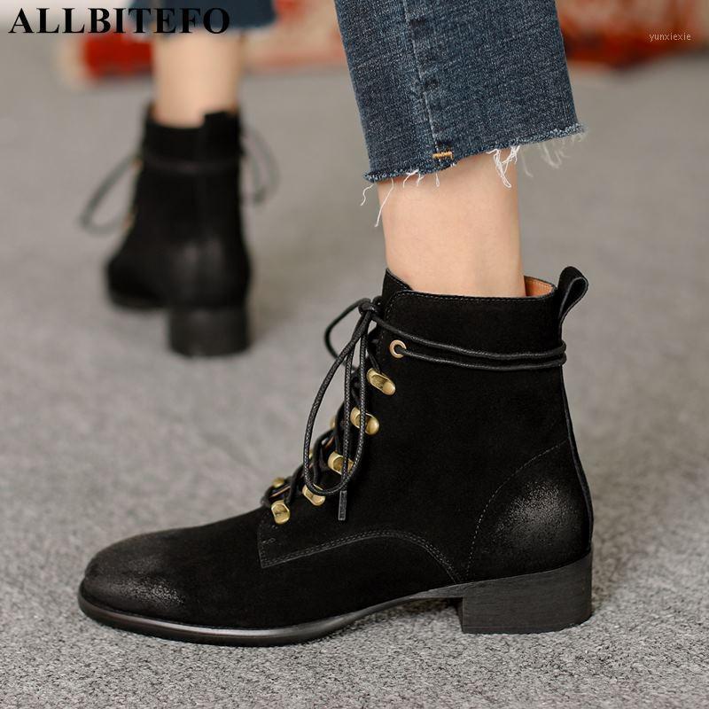 

ALLBITEFO high quality genuine leather thick heels ankle boots for women new winter snow women boots office ladies shoes1, Plush inside