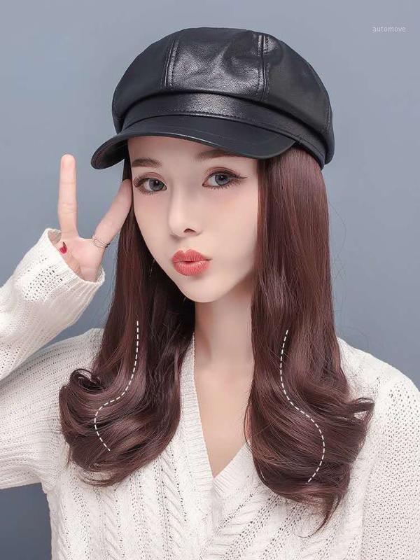 

JIN-Swhbias Sailor Caps for Women Leather Plaid Octagonal Hats with Hair 2020 New Fashion Autumn Winter Berets Newsboy Hat1, Black-big-black