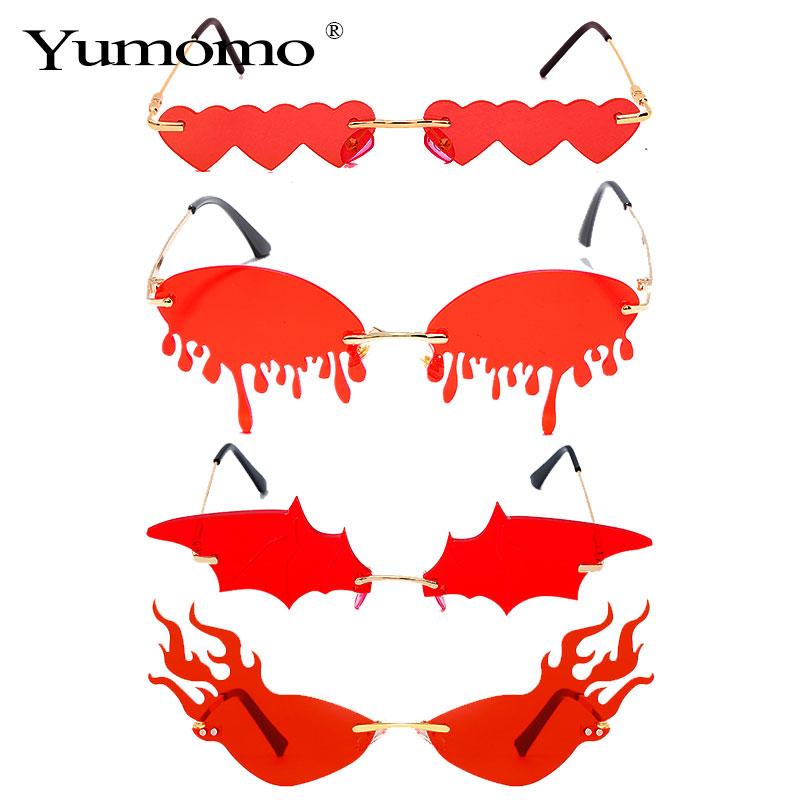 

Hot sale Fashion Water drop Heart Fire Sunglasses Women Rimless Wave SteamPunk Sun Glasses Luxury Trending Sunglasses Gafas Shad