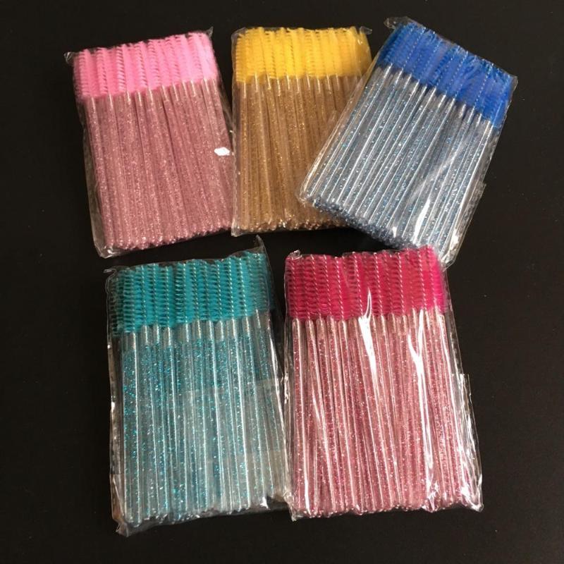 

Good Quality Disposable 50 Pcs/Pack Crystal Eyelash Makeup Brush Diamond Handle Mascara Wands Eyelash Extension Makeup Tool Hot