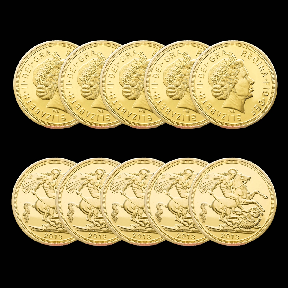 

5pcs Non Magnetic Crafts 2013 Elizabeth II CollectionCommemorative Gold Plated Coins For Business Gifts Creative Gift