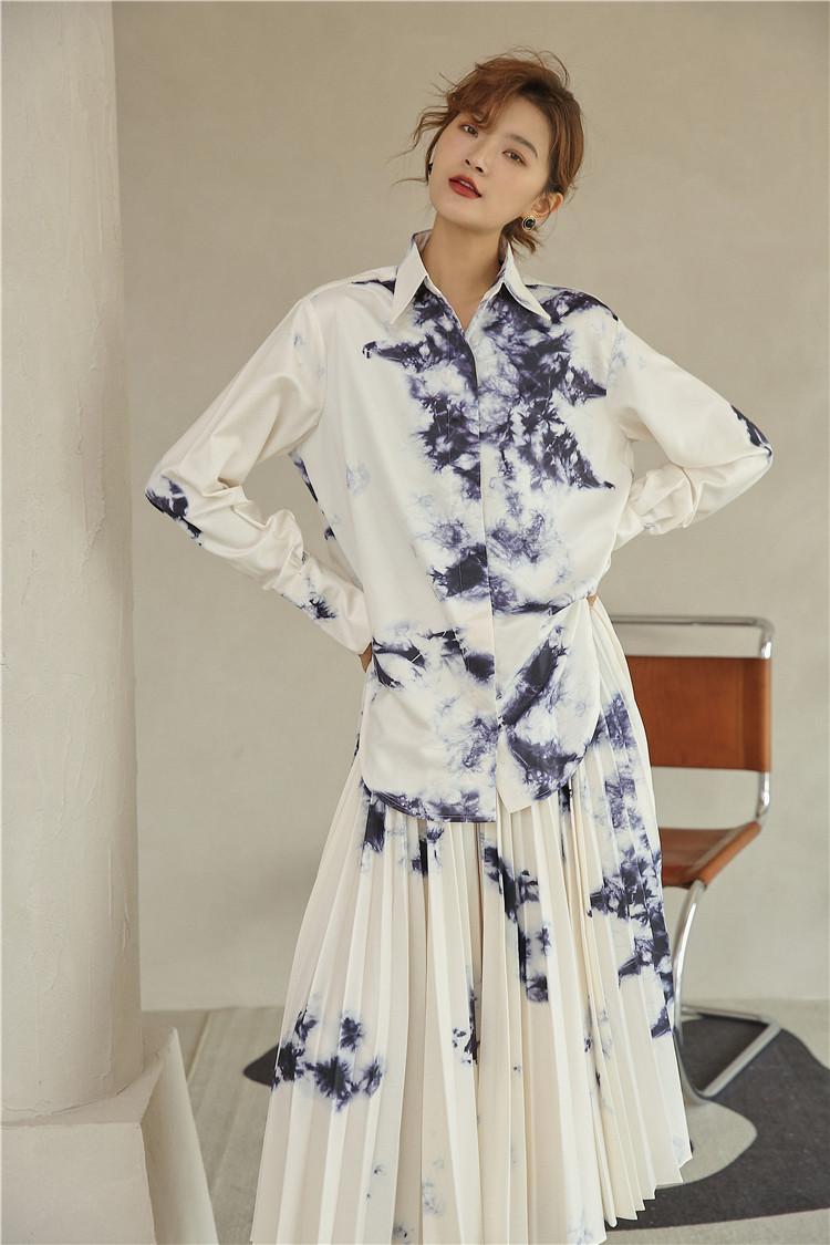 

Harajuku Tie Dye Shirts For Women 2021High Street Full Sleeve Ink Wash Painting Lady Tops Blouse Chemise Blusas Mujer, Random print blouse