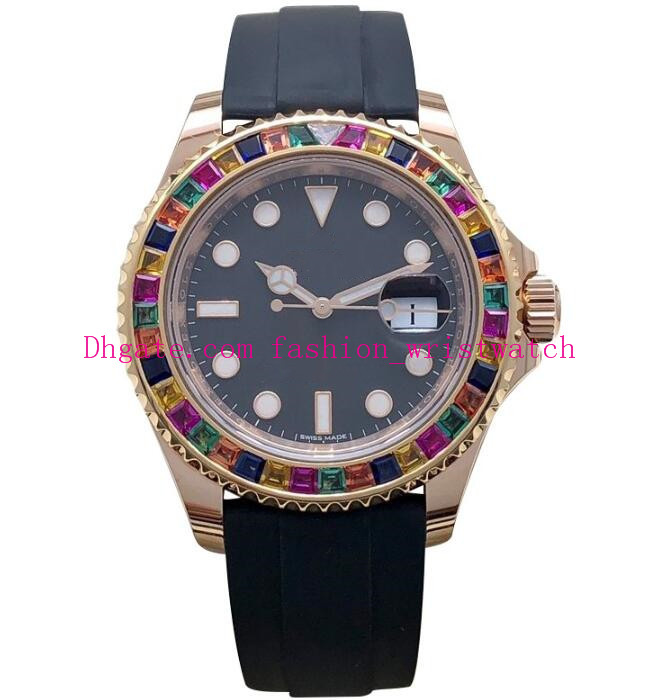 

Luxury Watches 116695 40mm Mechanical Rainbow Diamond Black Rubber Strap Rose Gold Steel Bezel Men's Wristwatches Original Box Paper