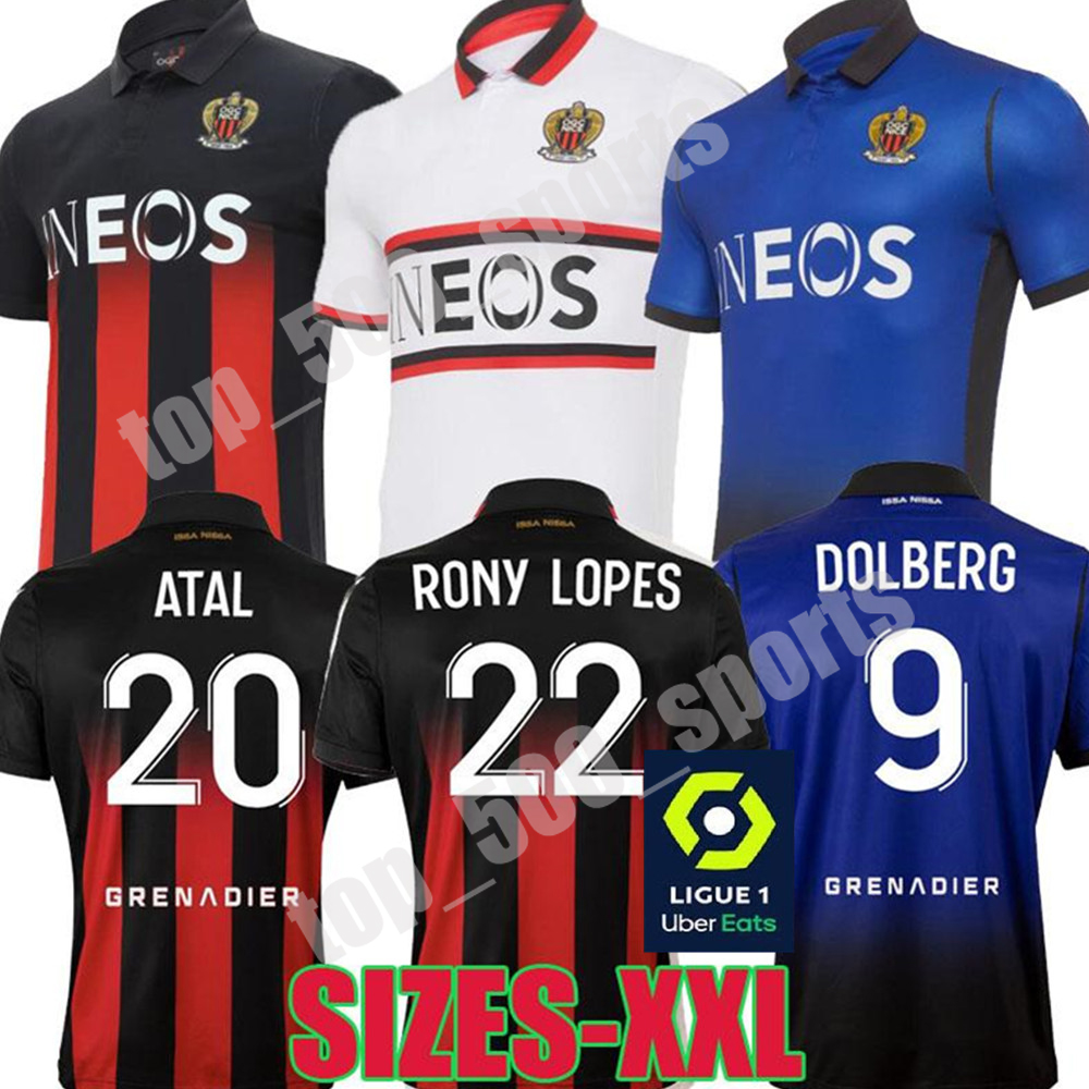 

20 21 maillot de foot OGC Nice Soccer Jersey 2020 2021 ATAL Dolberg Pierre Lees-Melou Gouiri Ignatius Ganago Wylan Rony Lopes Football Shir, Away+patch