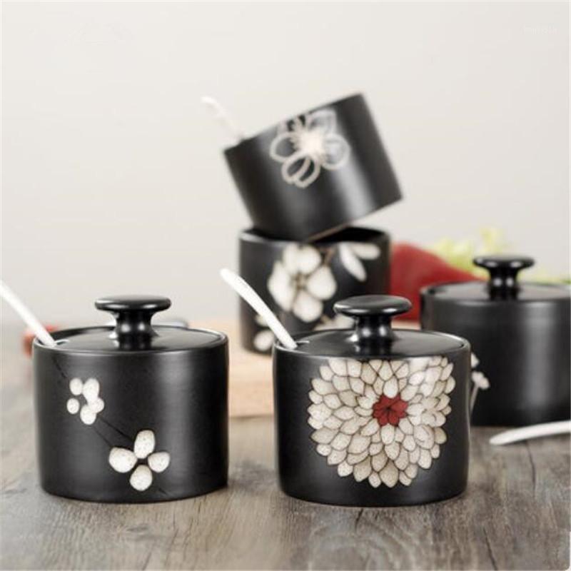 

New Beautiful Spice Jar Seasoning Can Sugar Bowl Colorful Lid Seasoning Box With Spoon Kitchen Tool Salt Storage Box Home Acess1