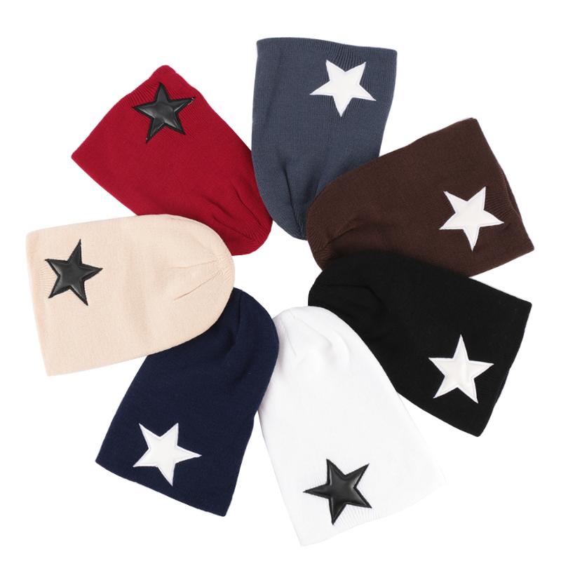

Women's Pentacle Star Beanies Hat Spring Plain Woolen Yarn Beanie Hip-Hop Warm Hats for Ladies, White