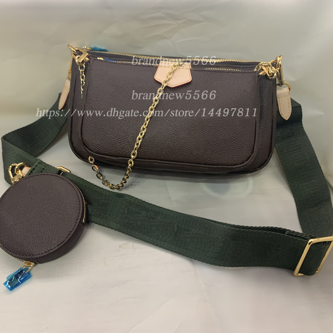 

7 colors multi pochette women's canvas strap crossbody bag with box 3 pieces set handbags women's flower leather Chain clutch Mess