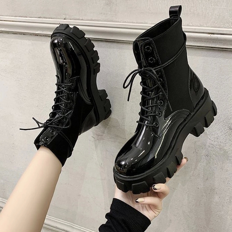 

Women Ankle Boots Chunky Heels Lace Up Women Motorcycle Boots Autumn Woman Shoes 2020 Female Footwear Platform Ladies Shoes #2I1r, Black