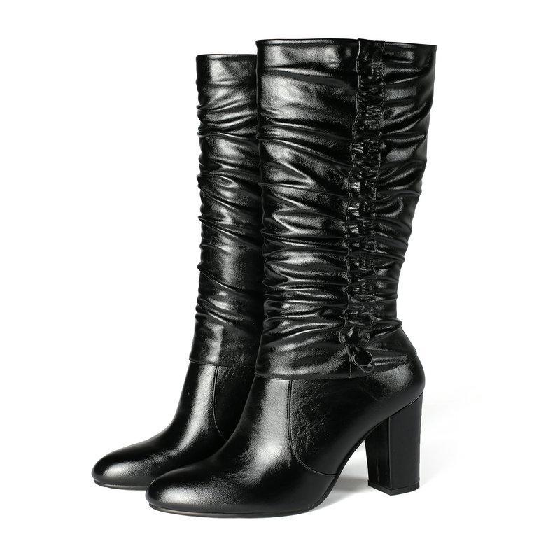 

2021 New Knee High Women Boots Autumn Winter Hoof High Heel Fashion Long Boots PU Leather Zipper Women Shoes Size 34-43, Black