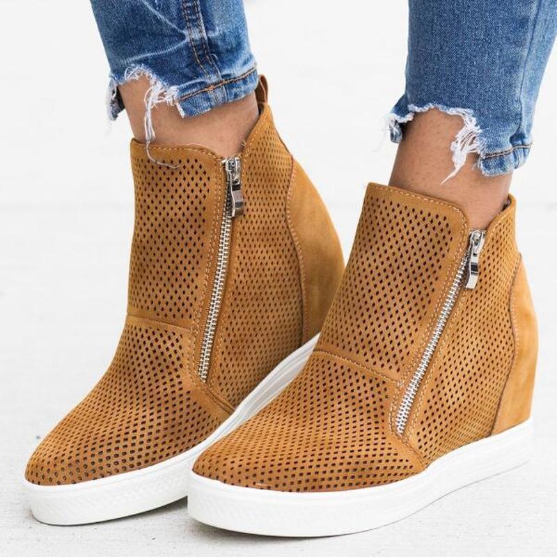 

Explosive Style Casual Women Single Shoes Women's Inner Increase Hollow Breathable Side Zipper Hot Sale Women Plus Size Shoes