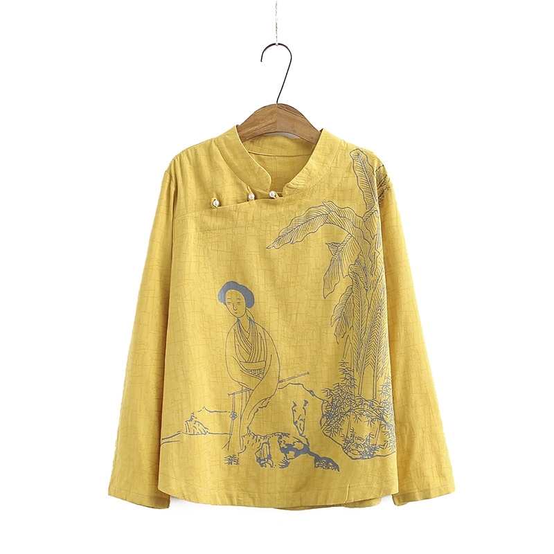 

Shirts Long Sleeveless Printed From the White Pink Vintage -4xl Women of Large Size P192