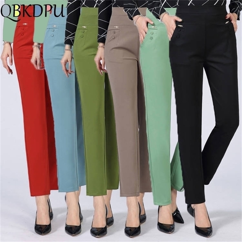

Summer Thin Pants Plus Size business Formal women trousers slim female work wear Office Lady career plus size high waist pants 201228, A-green