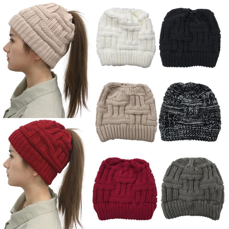 

High Hats for Women Autumn Winter Solid Stretchy Knitted Hat Caps Outdoor Sport Cycling Ski Hats Bonnets For Women, White