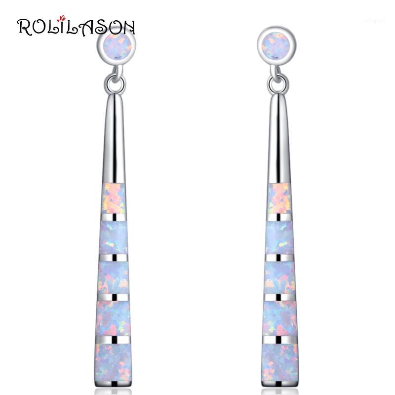 

Dangle & Chandelier ROLILASON Simple Style For Women Created White Fire Opal Drop Earrings Silver Plated Wedding Jewelry OE7371