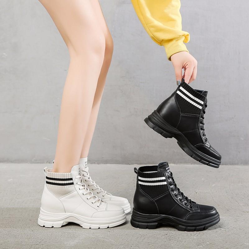 

2020 new autumn women's shoes ladies fashion locomotive wind mid-heel short tube round toe increase solid color boots, Beige