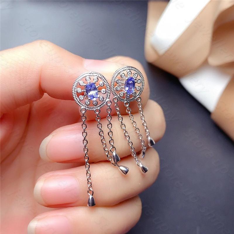 

Natural Tanzanite Earrings 925 Silver Women's Earrings Simple and Fresh Atmosphere