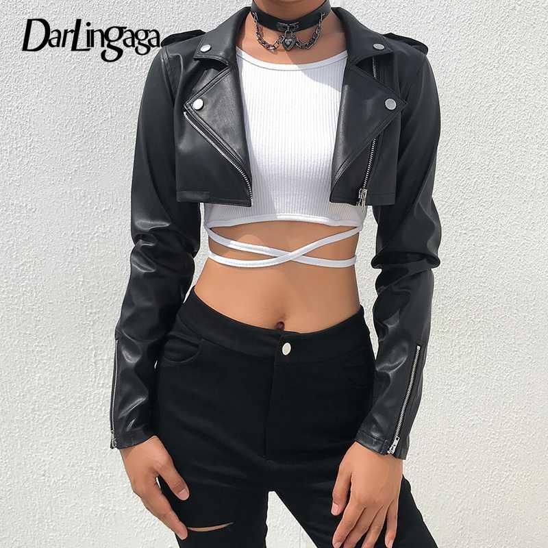 

Darlingaga Street Motorcycle Faux Leather Jacket Women Zipper Cropped Jacket Coat Outerwear Autumn Basic Jackets Ladies Cardigan, Black;brown