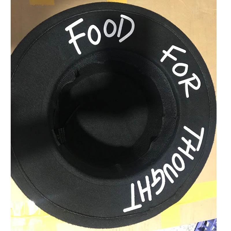 

Wide Brim Hats Women Fedora Casual Gothic Retro Vintage Wool Blends Flat Unisex Letter Print Korean Style Female Fashion, Black