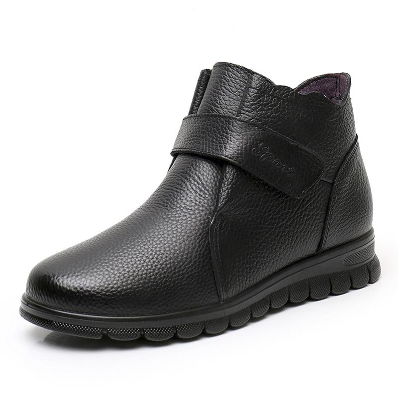 

Promotion 2020 New Winter Warm Shoes Woman Short Boots Black Genuine Leather Non-Slip Flat Casual Shoes Snow Boots Women
