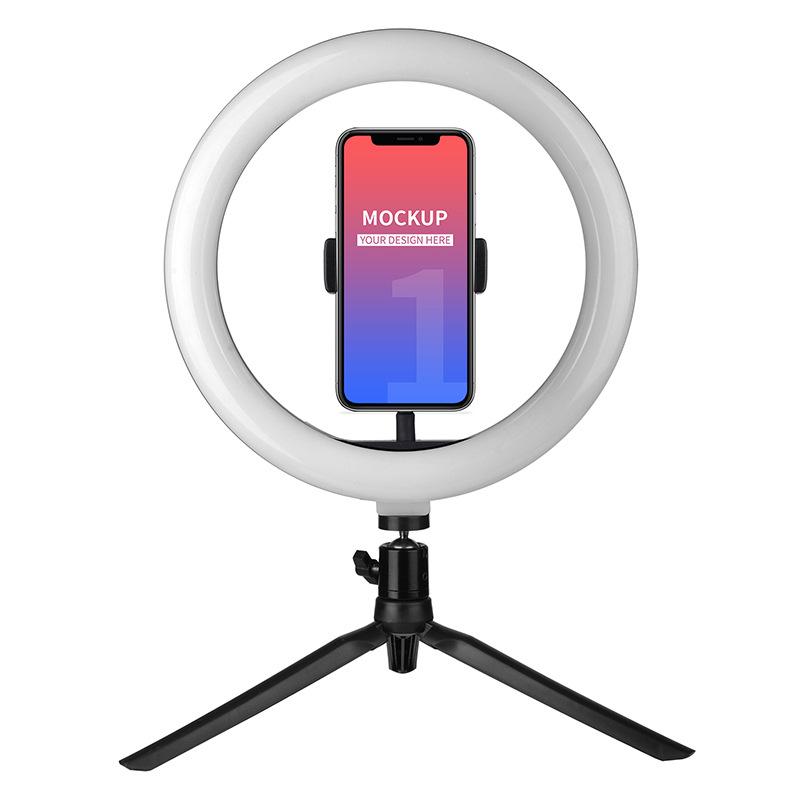 

10 Inch Dimmable Ringlight LED Ring Light with Ballhead Adapter Phone Holder Desktop Tripod Stand for Live Selfie Photography
