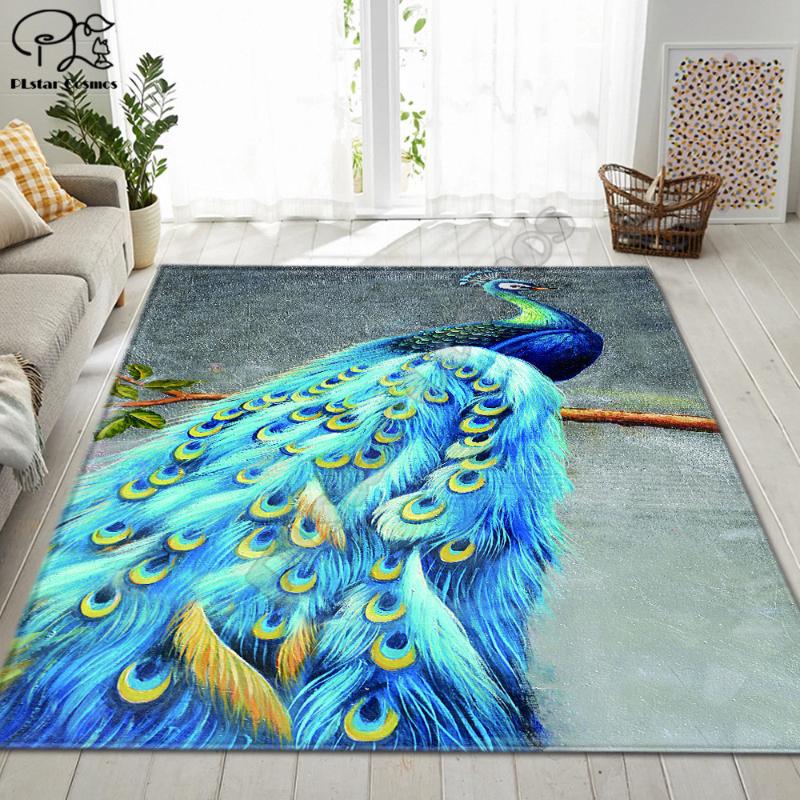 

Peacock pattern Square Anti-Skid Area Floor Mat 3D Rug Non-slip Mat Dining Room Living Room Soft Bedroom Carpet