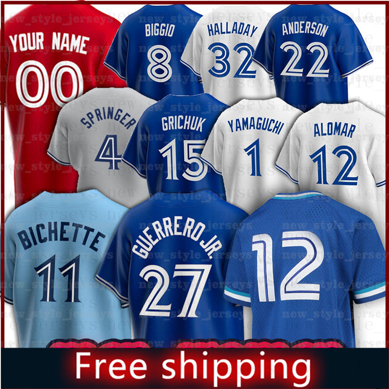 

Toronto 27 Vladimir Guerrero Jr. Blue Baseball Jerseys Jays 11 Kevin Pillar 99 Ryu 4 George Springer 24 Nate Pearson Randal Grichuk Marcus Semien Roberto Alomar, Men(lan niao)
