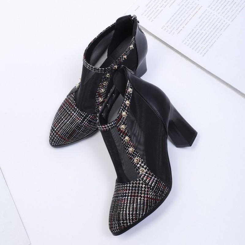 

Fashion Women Pumps Sexy Hollow Mesh Summer Sandalias High Heels Woman's Party Shoes Square Toe Ladies Dress Shoes H14-101, Color plaid