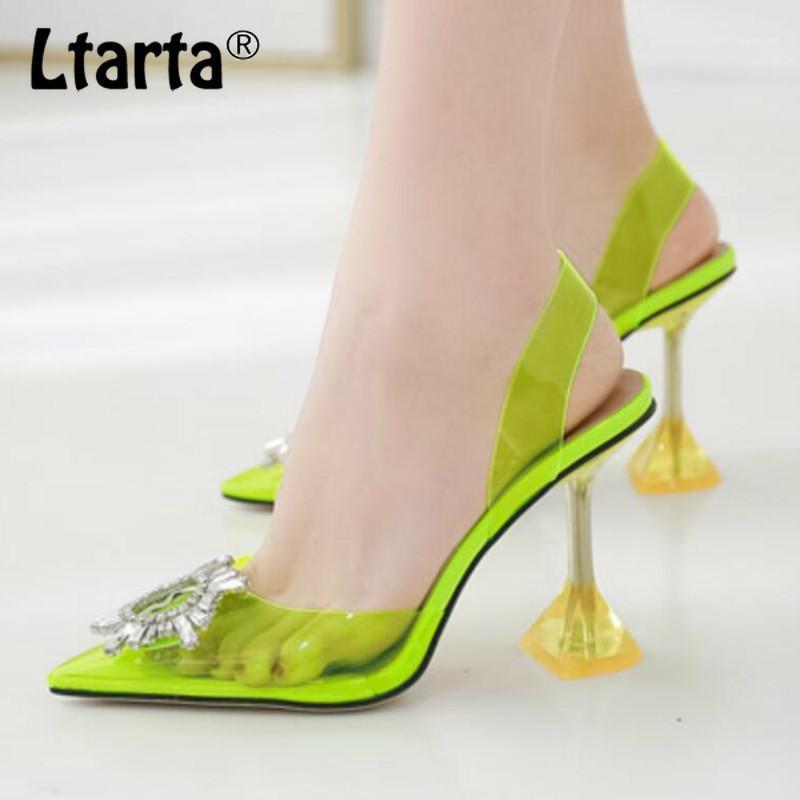 

LTARTA 2021 Women's Shoes Sunflower Sexy Crystal Heel High Heel Pointed Toe Shallow Mouth Transparent Sandals -jjm720-11, Silver
