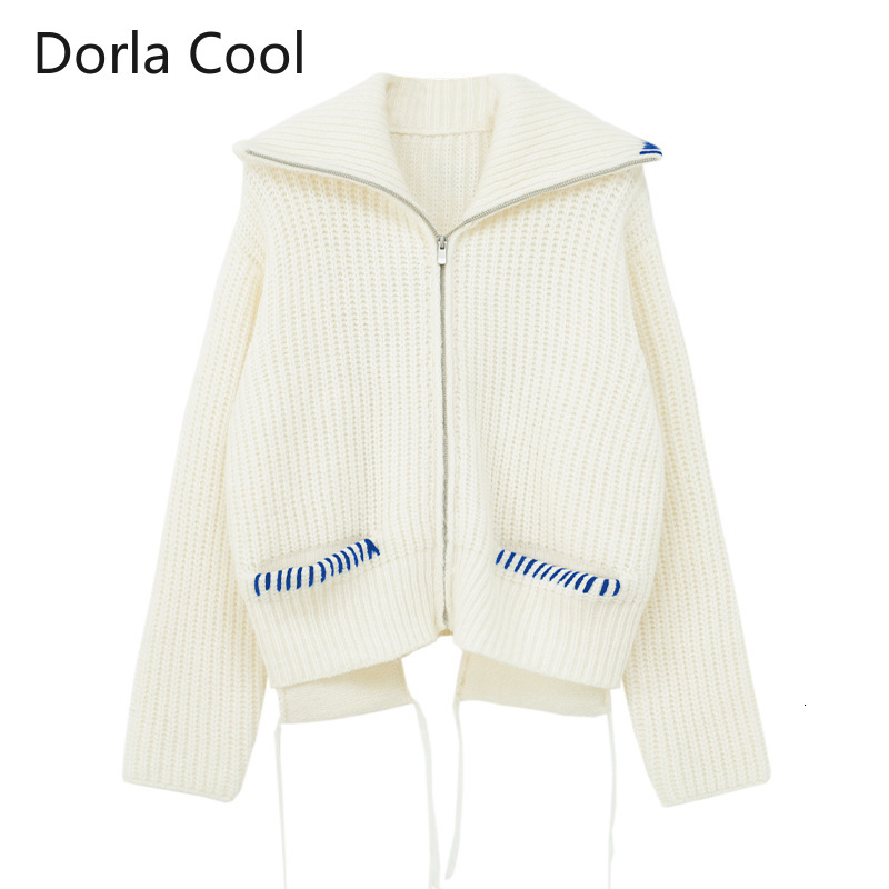 

High End Women Crochet Cardigans Loose Zipper Designer Outerwear Sweet Female Streetwear Sweaters Crocheted Bulk Casual Clothing 9rcs, Beige