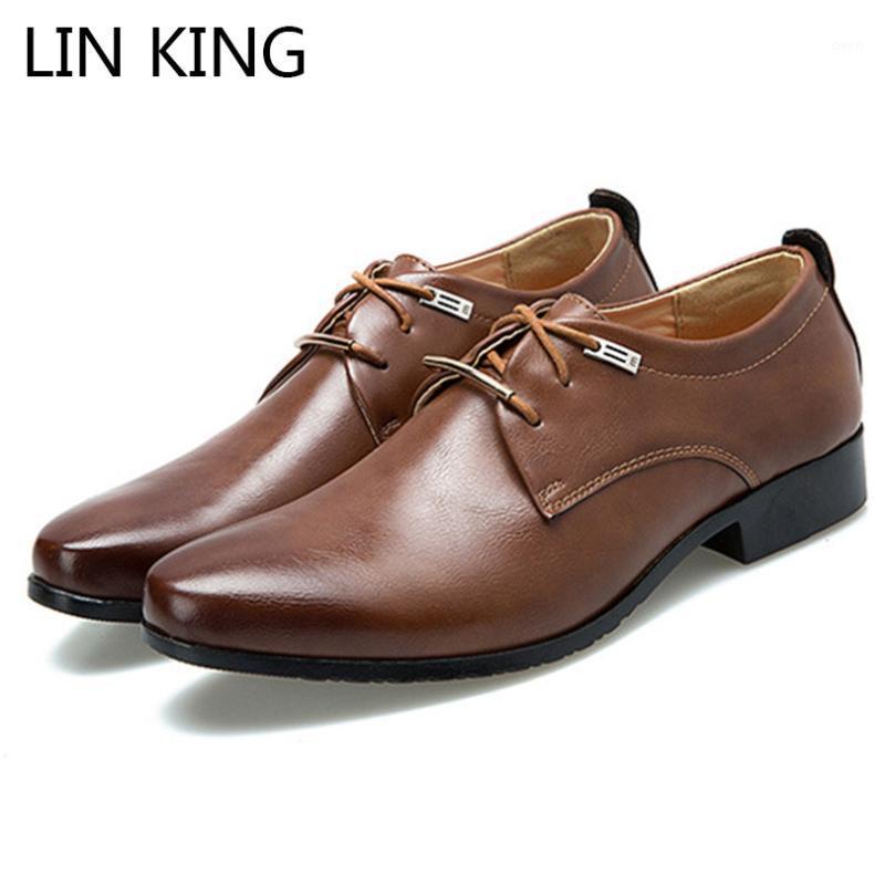 

LIN KING New Design Men Business Dress Shoes British Style Lace Up Pointed Toe Casual Leather Shoes Shallow Man Formal1, Black